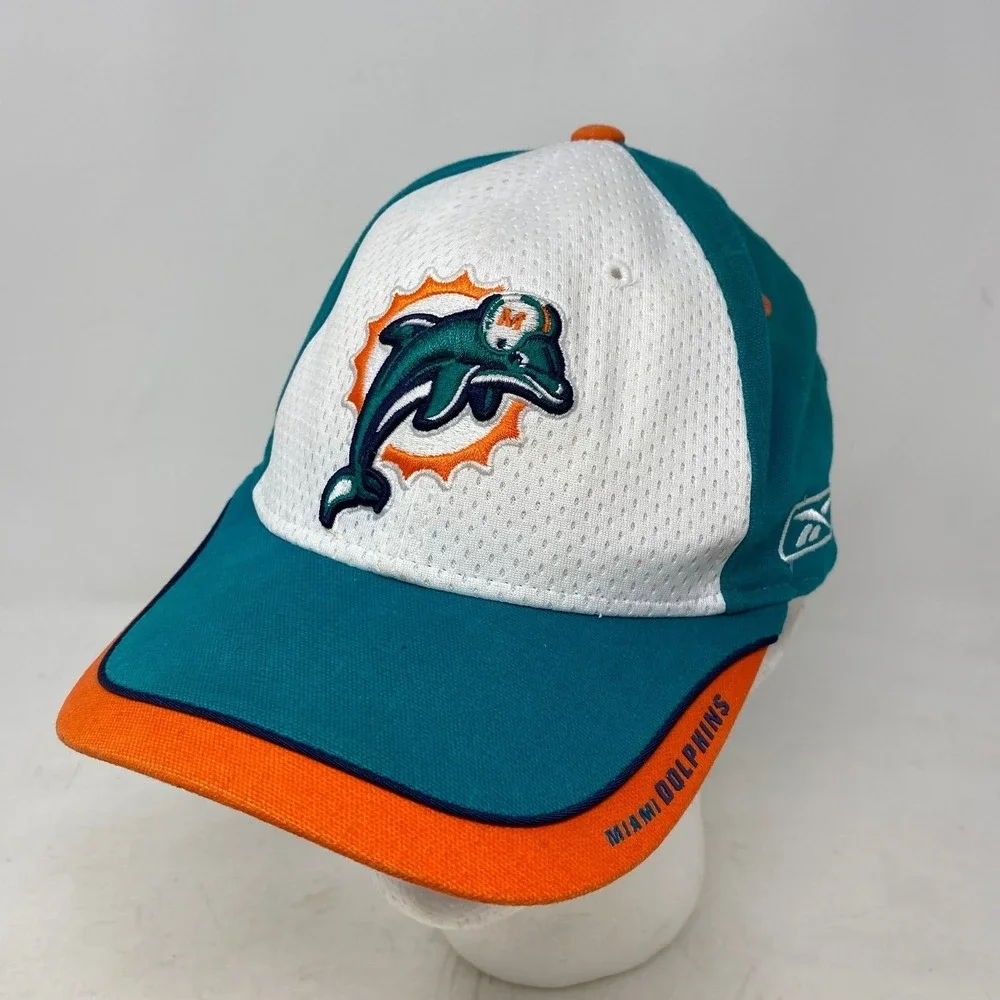 Miami Dolphins NFL Equipment Reebok Hat Adjustable‎ Teal Orange White Mesh Cap